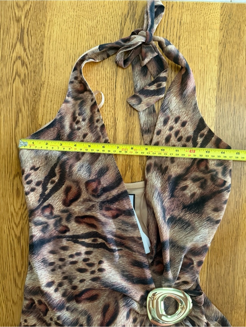 Brown and Gold Halter Maxi Dress - Picture 15 of 16